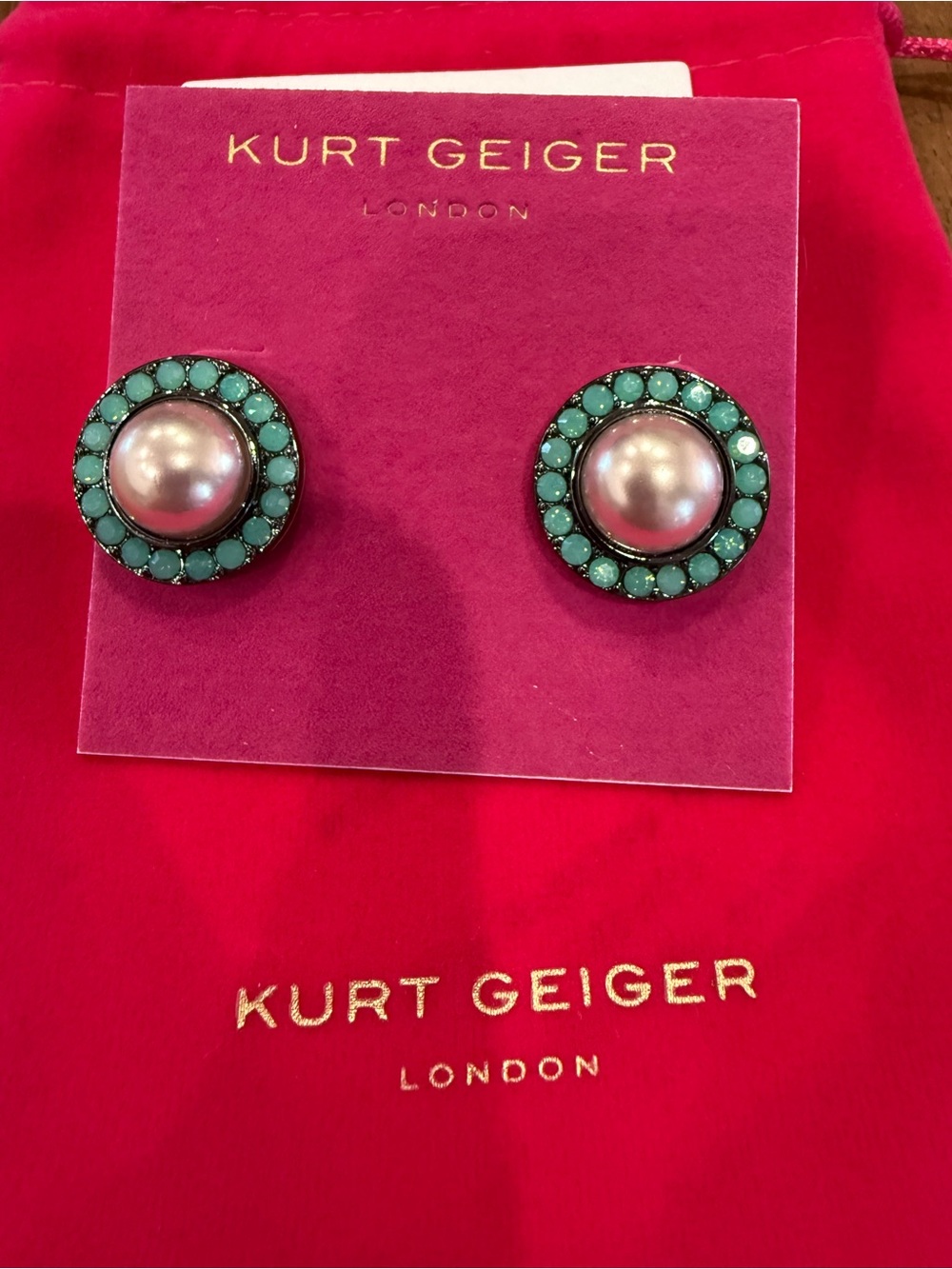 Kurt Geiger Turquoise Crystal Halo Stud Earrings